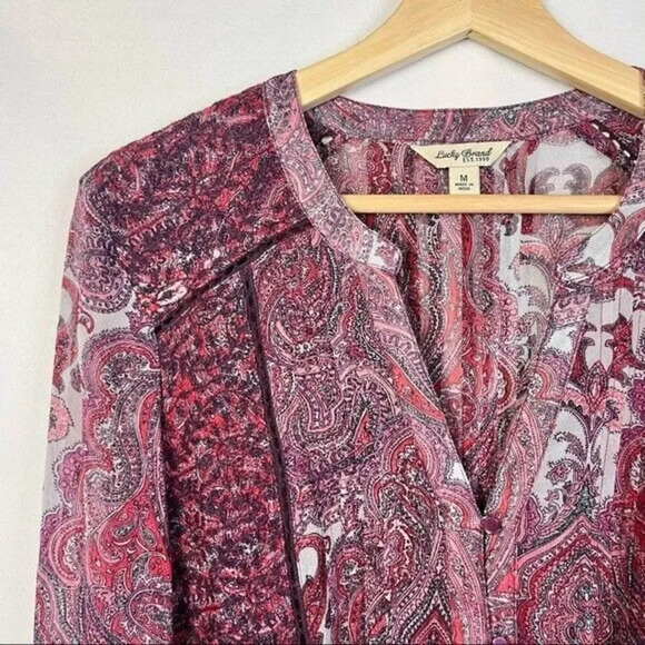 Lucky Brand Purple Paisley Sheer Long Sleeve Blouse M - Picture 4 of 5